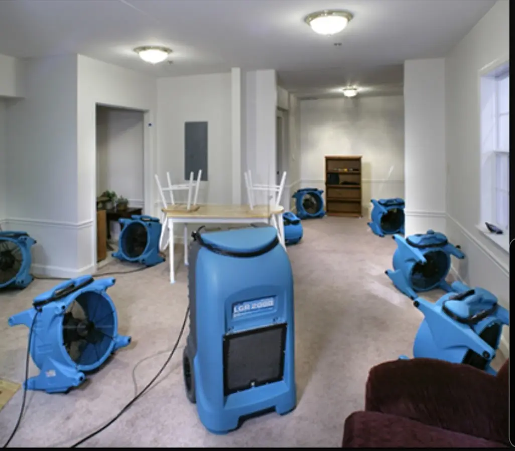 Air movers and dehumidifier setup for Water Damage Restoration in Vancouver